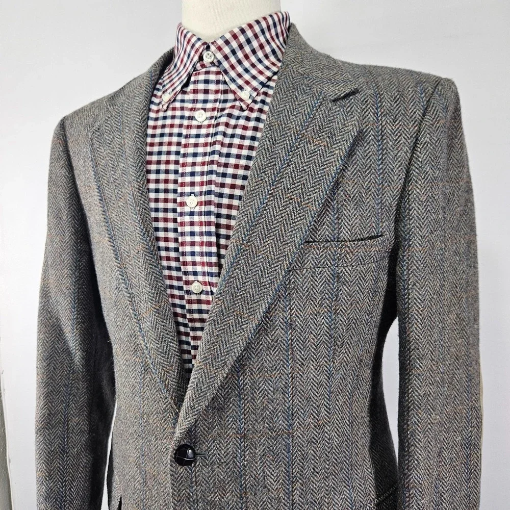 Austin Manor Men's Tweed Sport Coat Blazer Two Button Brown Gray herringbone 42R